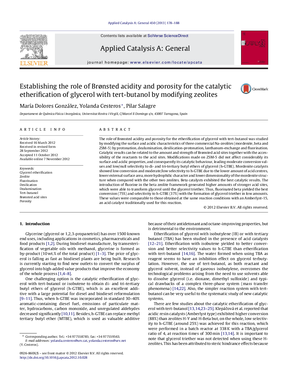 Establishing the role of Brønsted acidity and porosity for the catalytic etherification of glycerol with tert-butanol by modifying zeolites