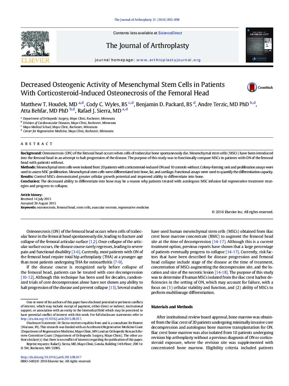 Decreased Osteogenic Activity of Mesenchymal Stem Cells in Patients With Corticosteroid-Induced Osteonecrosis of the Femoral Head 