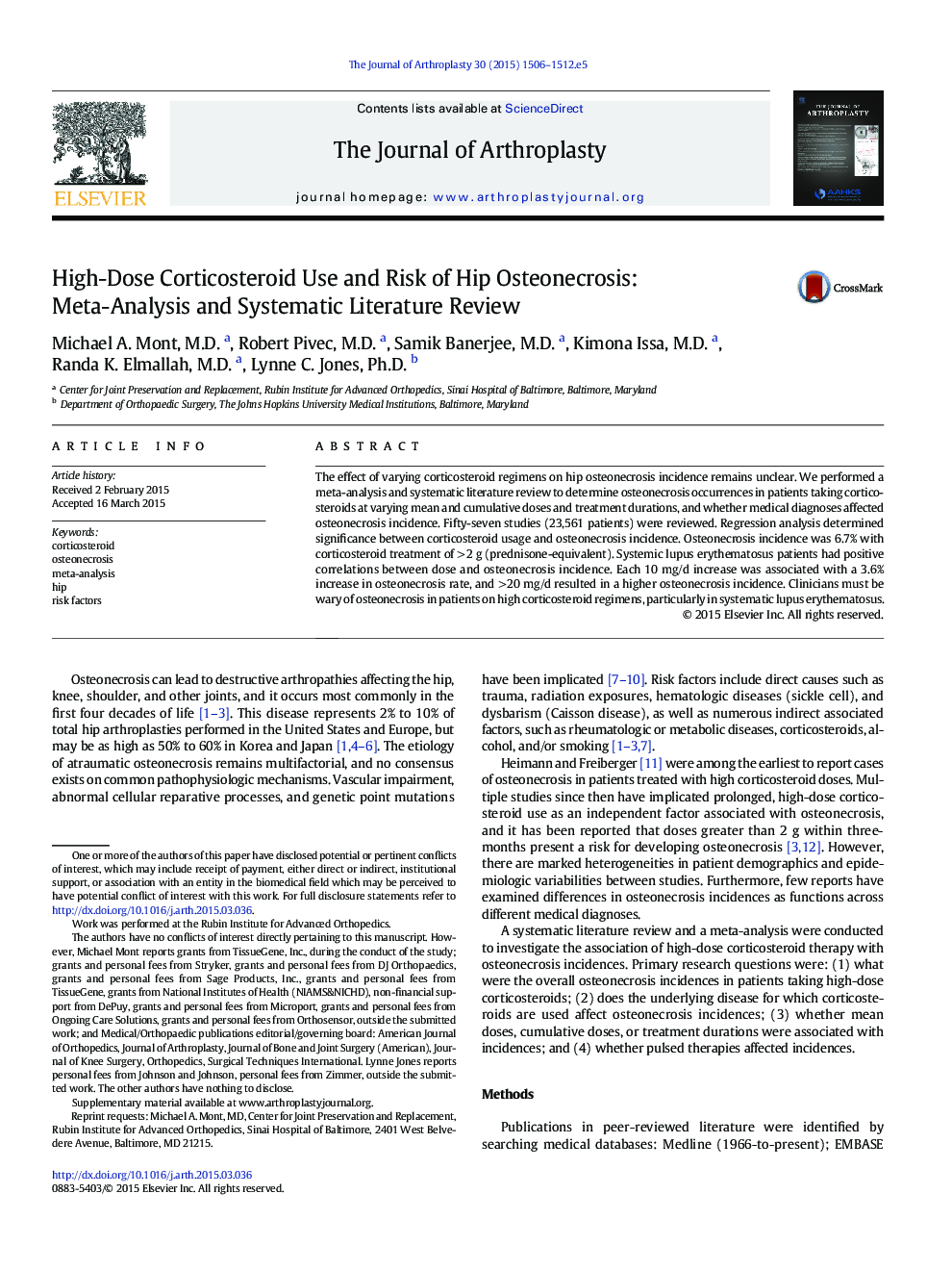 High-Dose Corticosteroid Use and Risk of Hip Osteonecrosis: Meta-Analysis and Systematic Literature Review