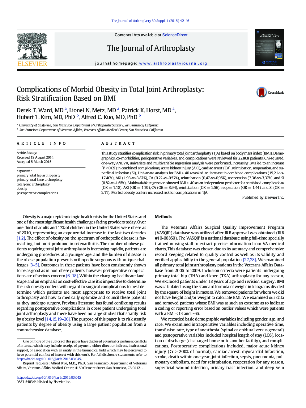 Complications of Morbid Obesity in Total Joint Arthroplasty: Risk Stratification Based on BMI 