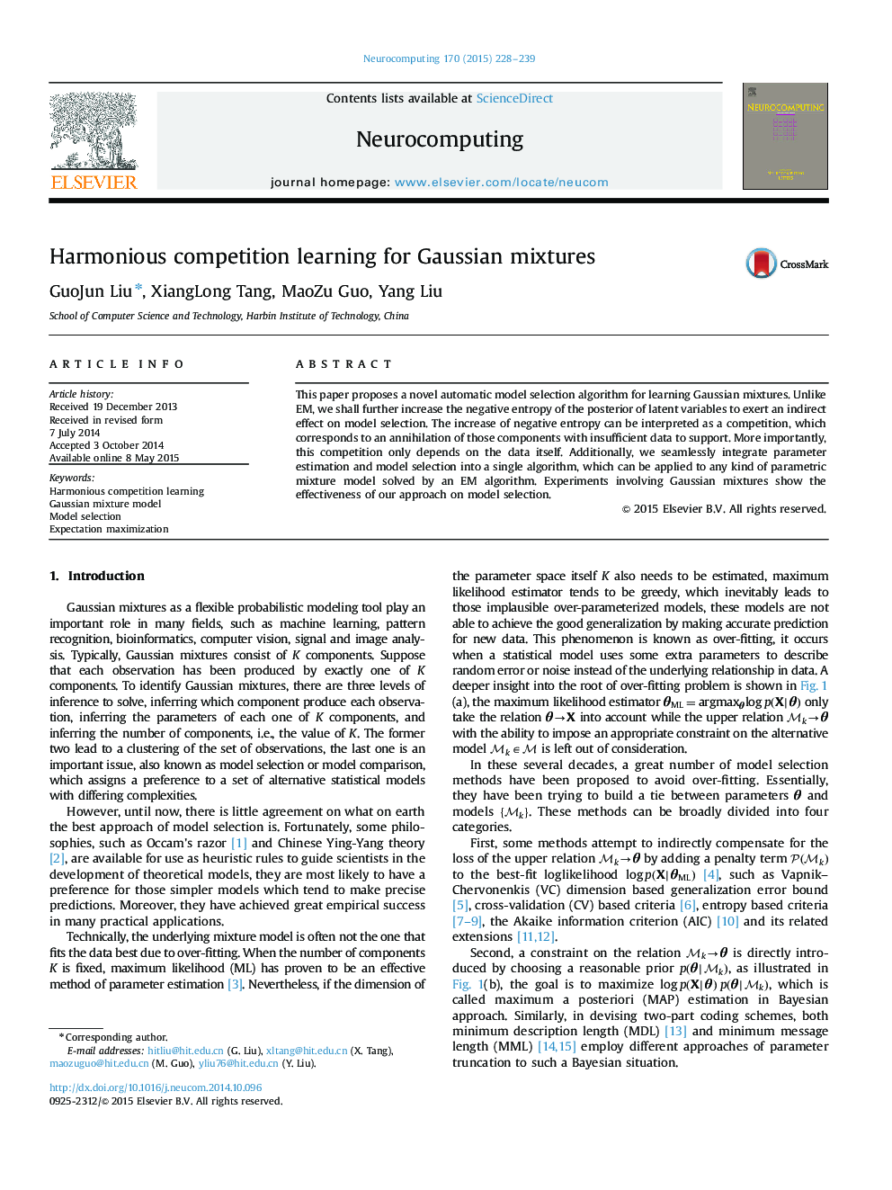 Harmonious competition learning for Gaussian mixtures