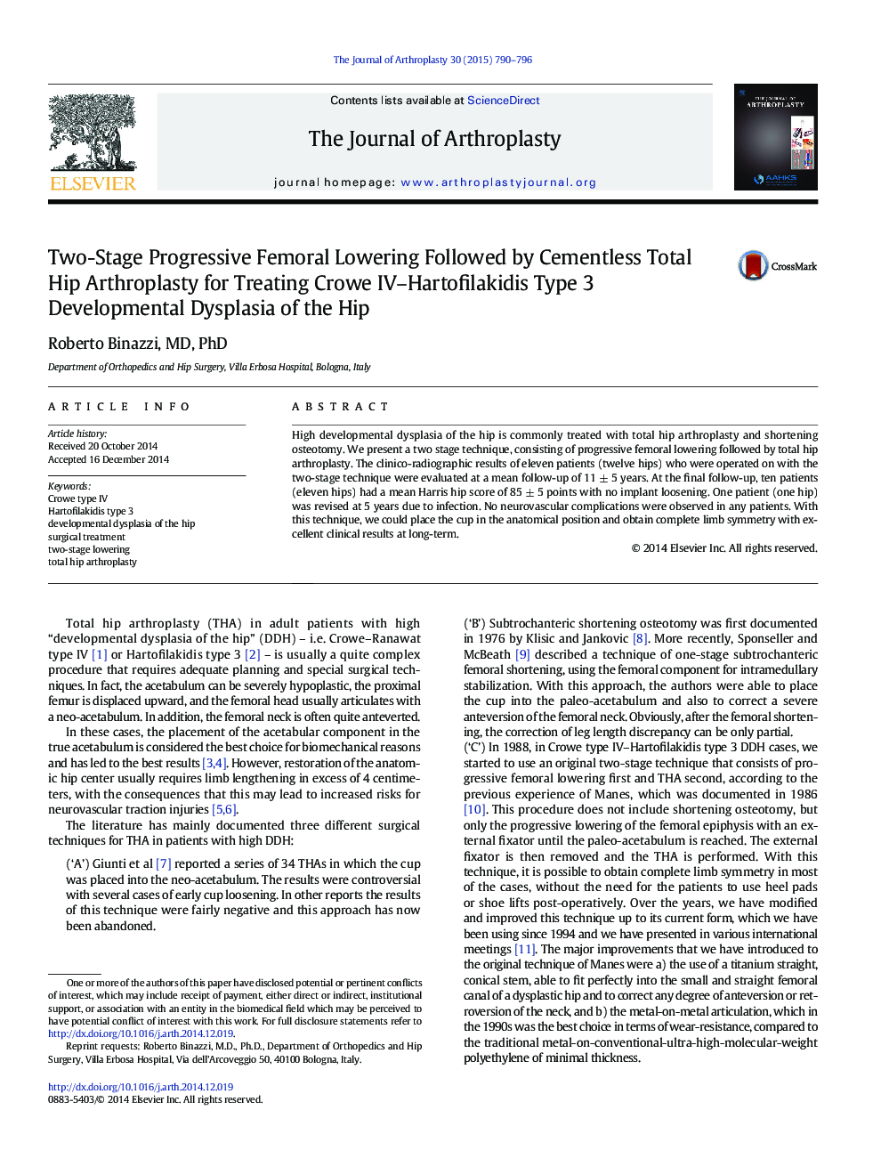 Two-Stage Progressive Femoral Lowering Followed by Cementless Total Hip Arthroplasty for Treating Crowe IV–Hartofilakidis Type 3 Developmental Dysplasia of the Hip 