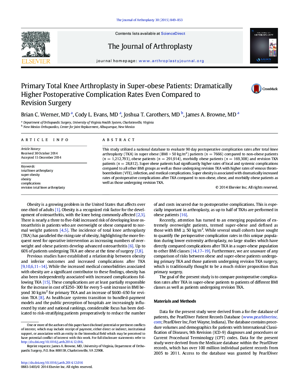 آرتروپلاستی کامل زانو اولیه در بیماران فوق چربی: میزان عوارض بعد از عمل جراحی به میزان قابل توجهی حتی در مقایسه با جراحی بازنگری 
