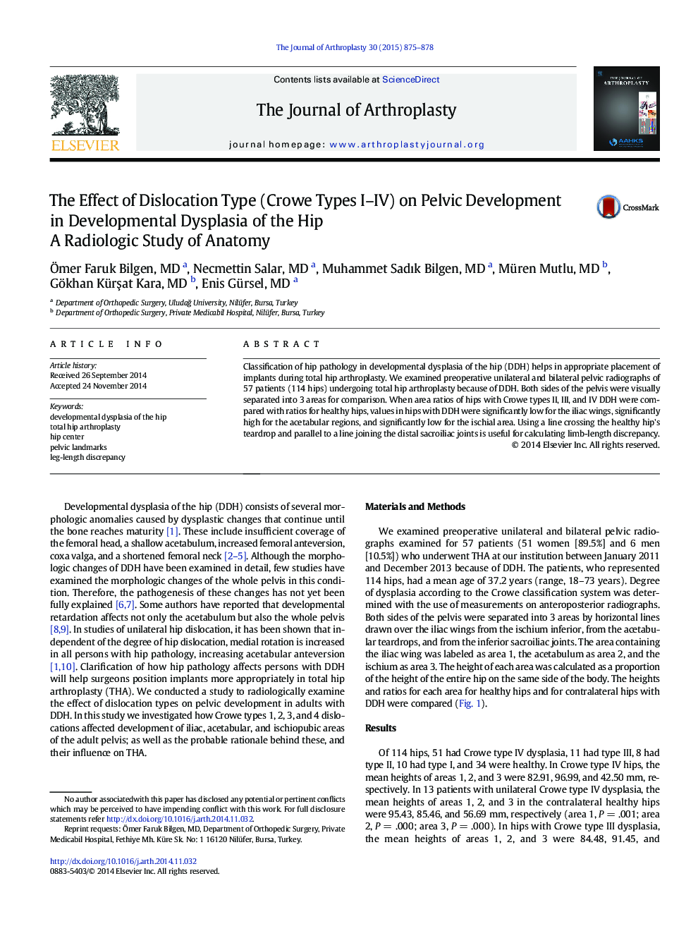 The Effect of Dislocation Type (Crowe Types I–IV) on Pelvic Development in Developmental Dysplasia of the Hip : A Radiologic Study of Anatomy