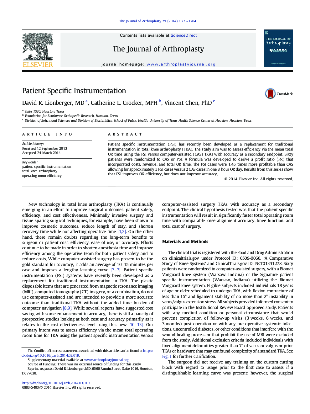 Patient Specific Instrumentation 