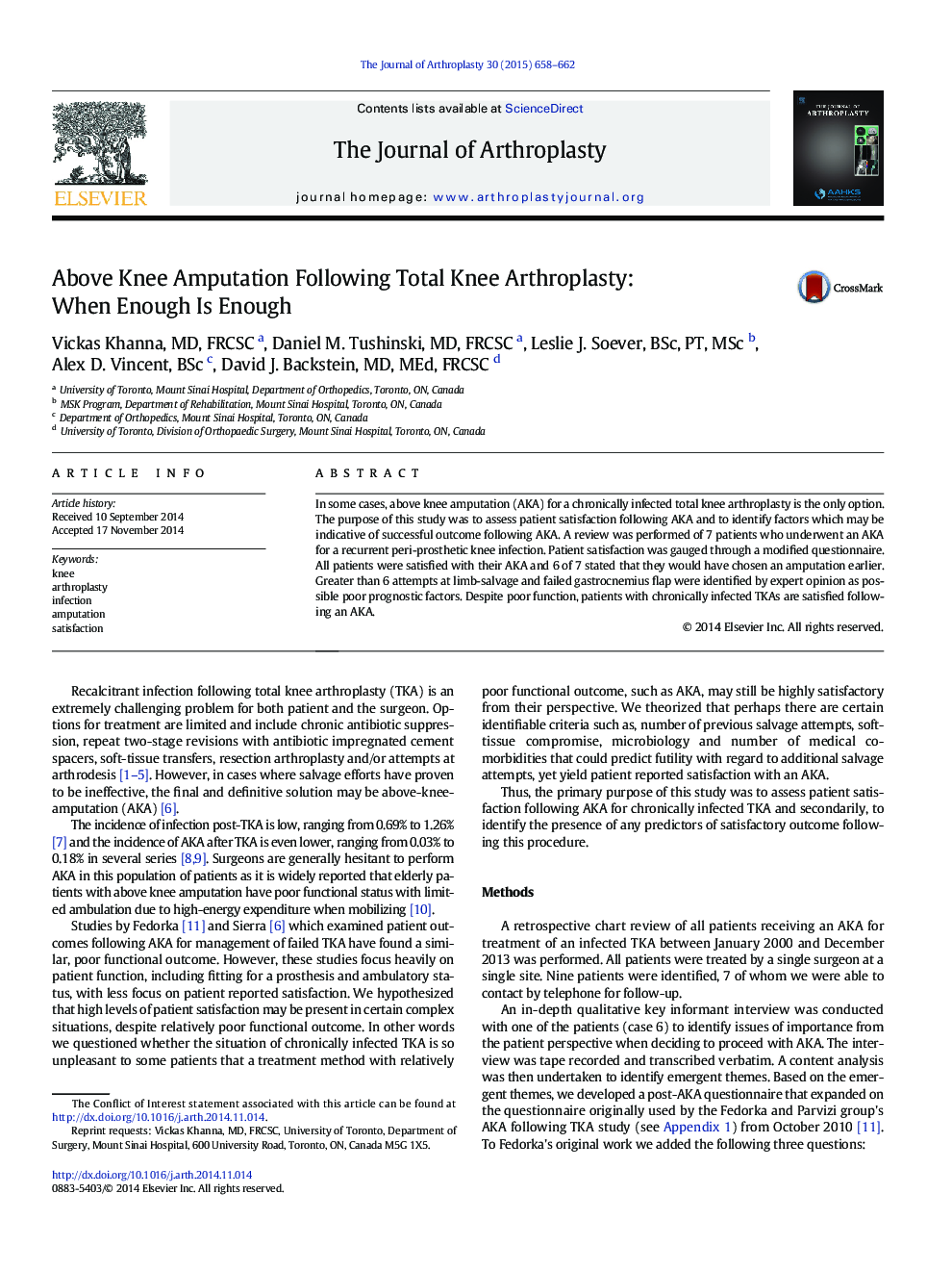 Above Knee Amputation Following Total Knee Arthroplasty: When Enough Is Enough 