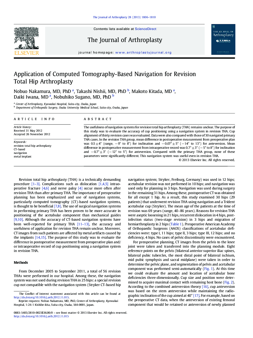 Application of Computed Tomography-Based Navigation for Revision Total Hip Arthroplasty 