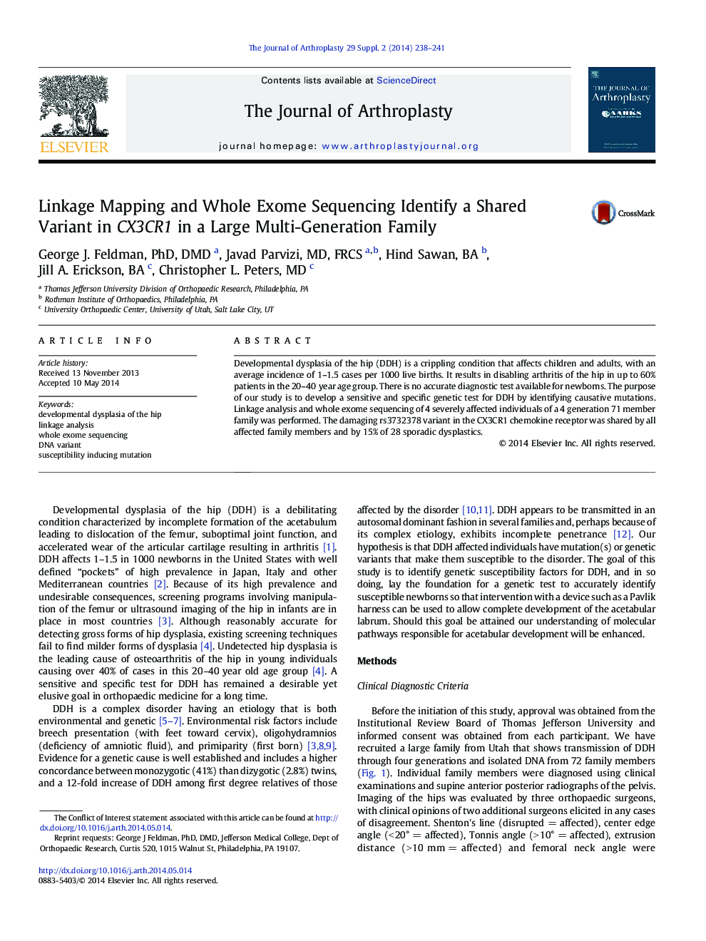 Linkage Mapping and Whole Exome Sequencing Identify a Shared Variant in CX3CR1 in a Large Multi-Generation Family 