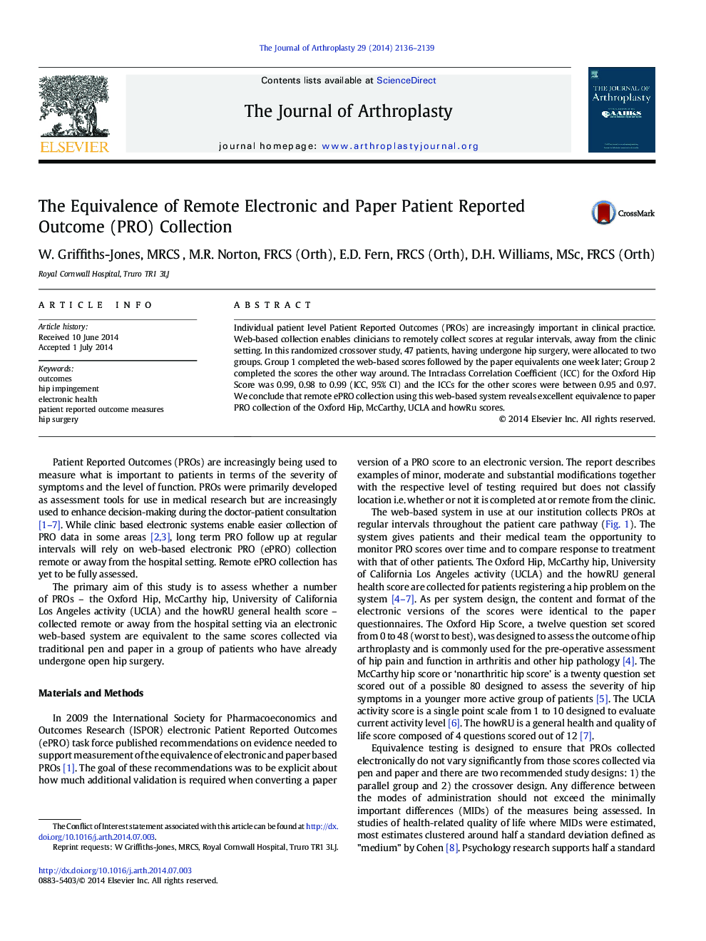 The Equivalence of Remote Electronic and Paper Patient Reported Outcome (PRO) Collection 