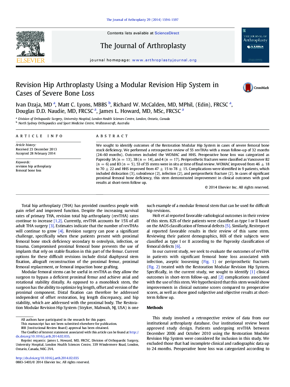 Revision Hip Arthroplasty Using a Modular Revision Hip System in Cases of Severe Bone Loss 