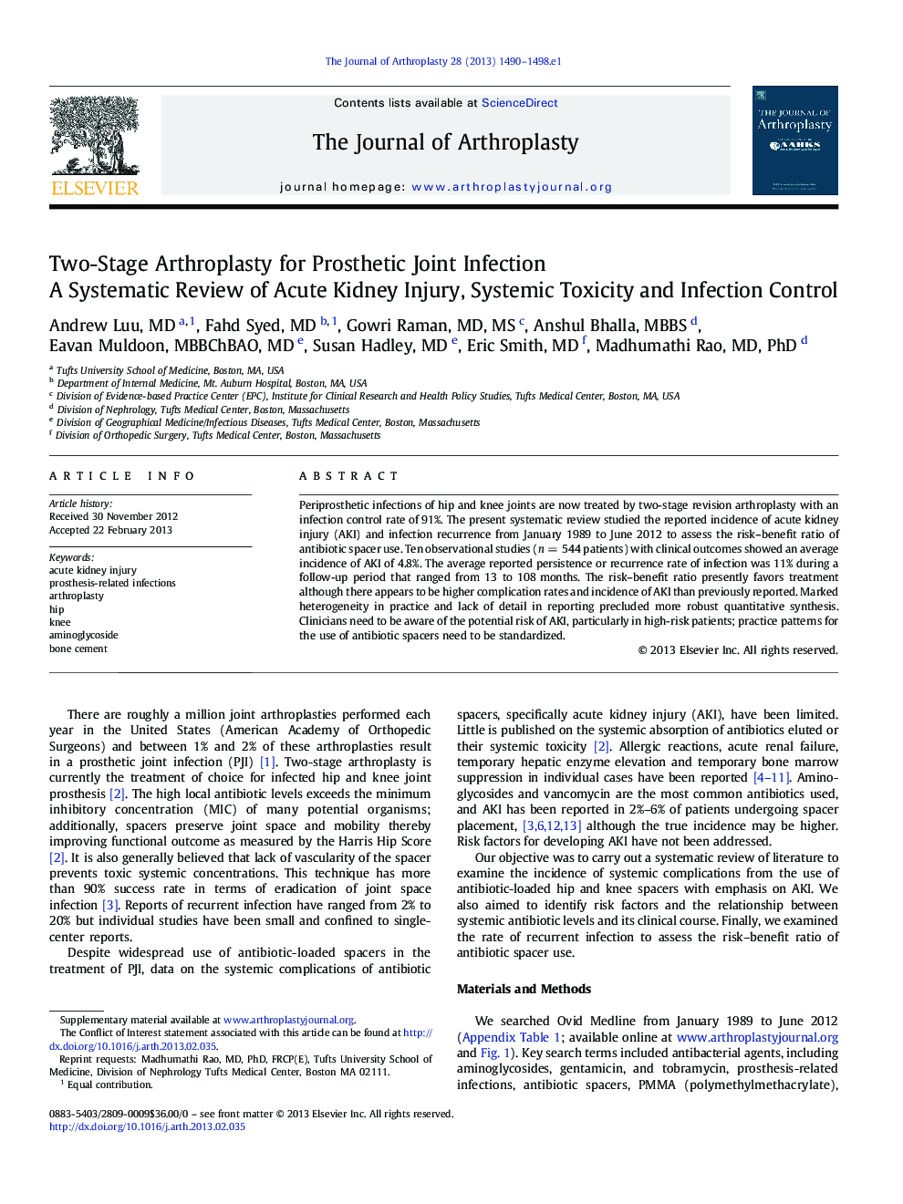 Two-Stage Arthroplasty for Prosthetic Joint Infection