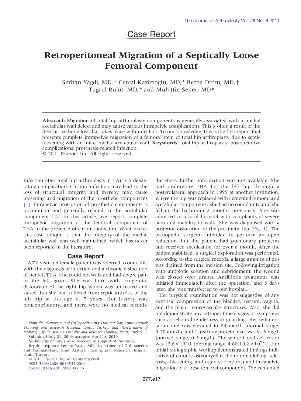 Retroperitoneal Migration of a Septically Loose Femoral Component