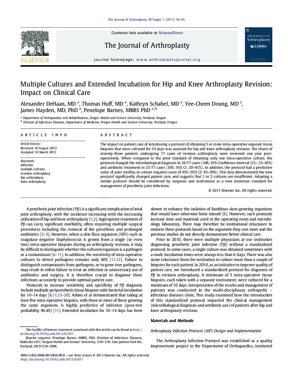 Multiple Cultures and Extended Incubation for Hip and Knee Arthroplasty Revision: Impact on Clinical Care 