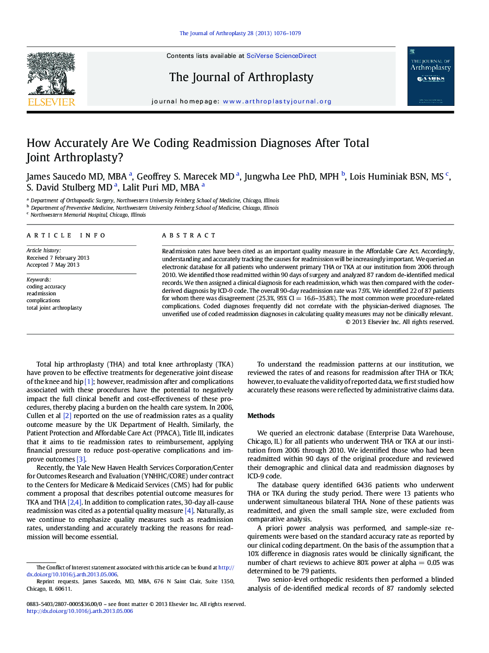 How Accurately Are We Coding Readmission Diagnoses After Total Joint Arthroplasty? 