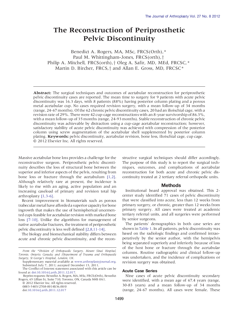 The Reconstruction of Periprosthetic Pelvic Discontinuity