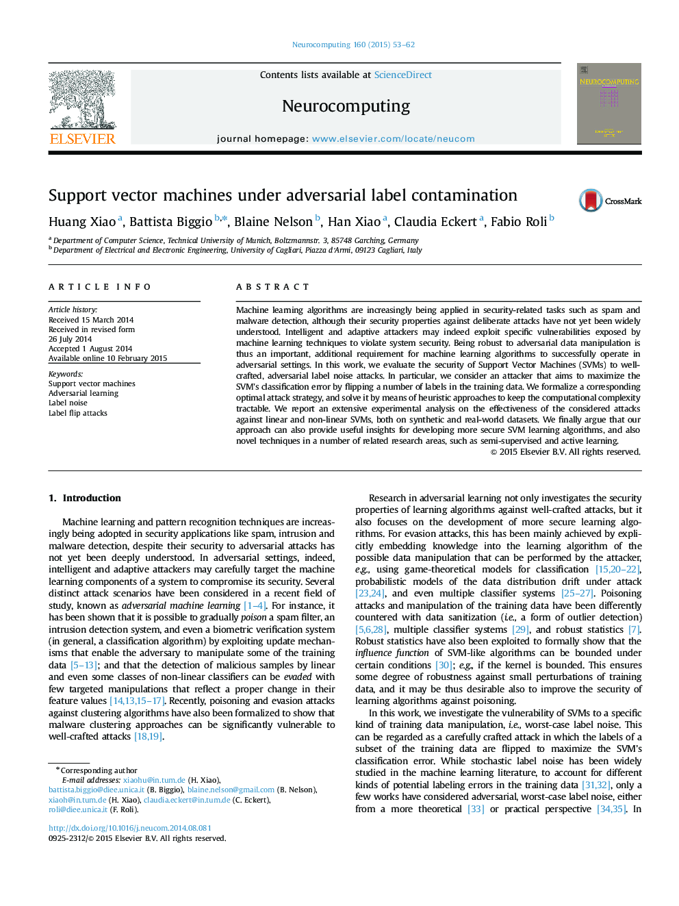 Support vector machines under adversarial label contamination