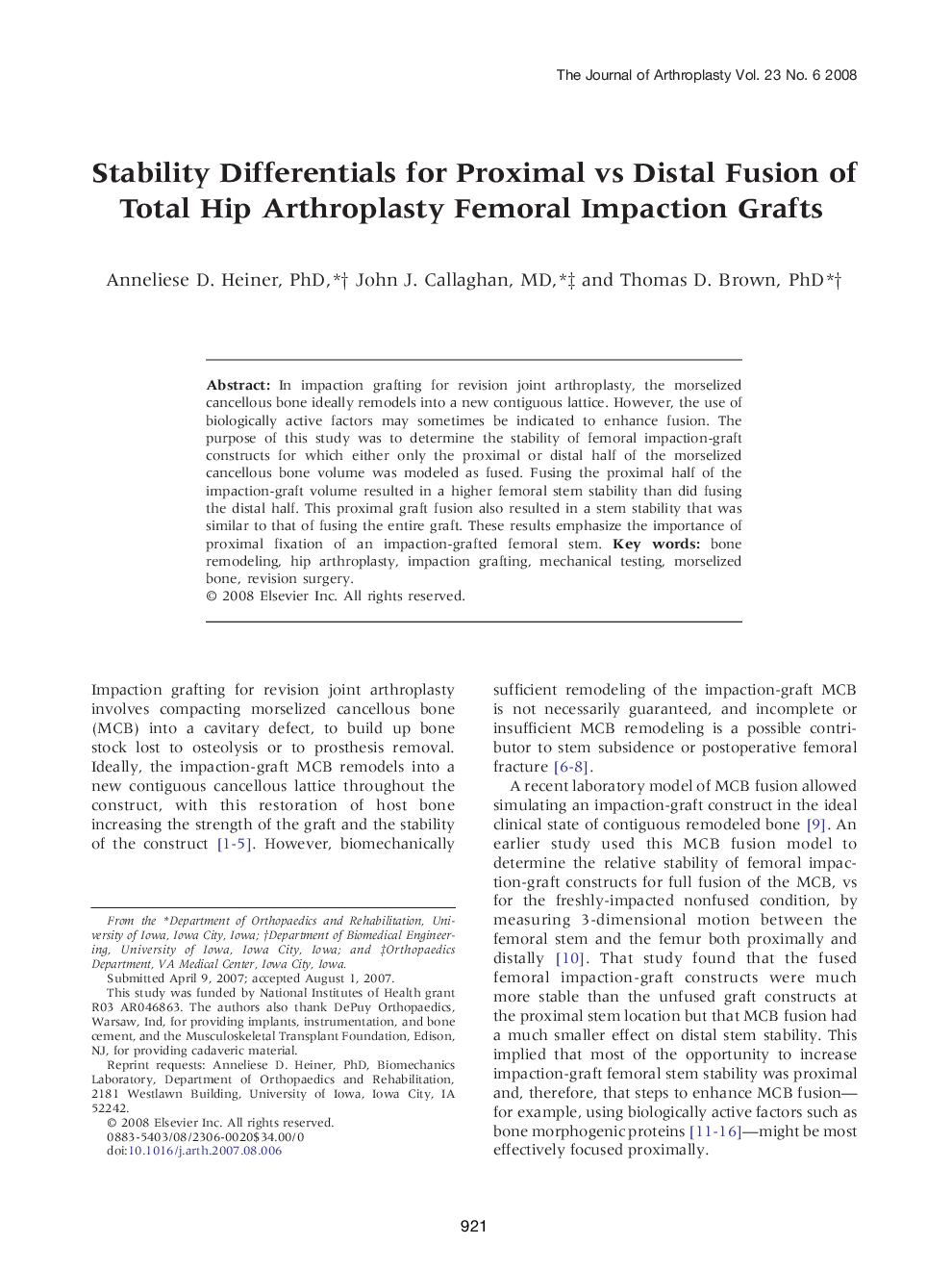 Stability Differentials for Proximal vs Distal Fusion of Total Hip Arthroplasty Femoral Impaction Grafts 