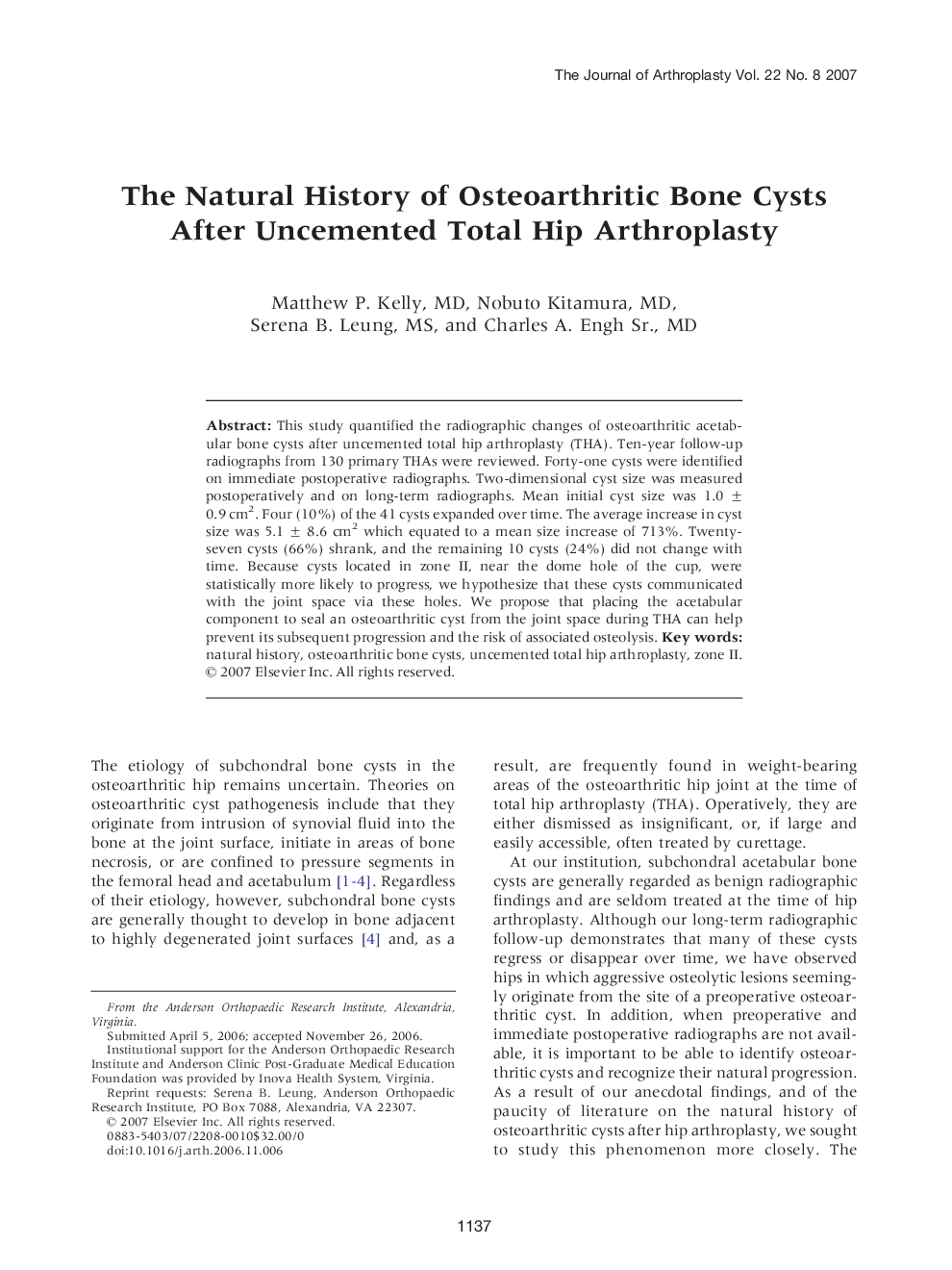 The Natural History of Osteoarthritic Bone Cysts After Uncemented Total Hip Arthroplasty