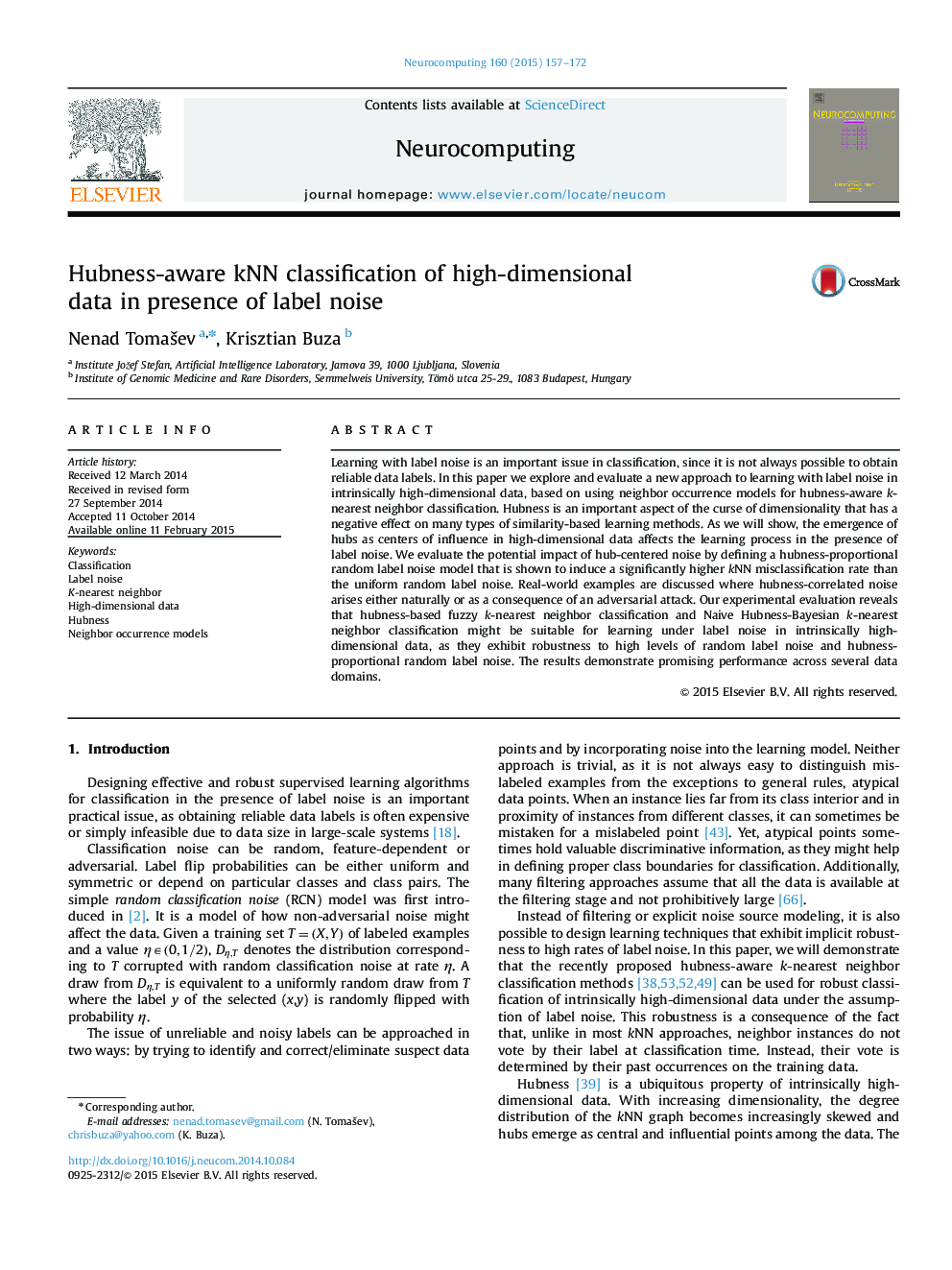 Hubness-aware kNN classification of high-dimensional data in presence of label noise