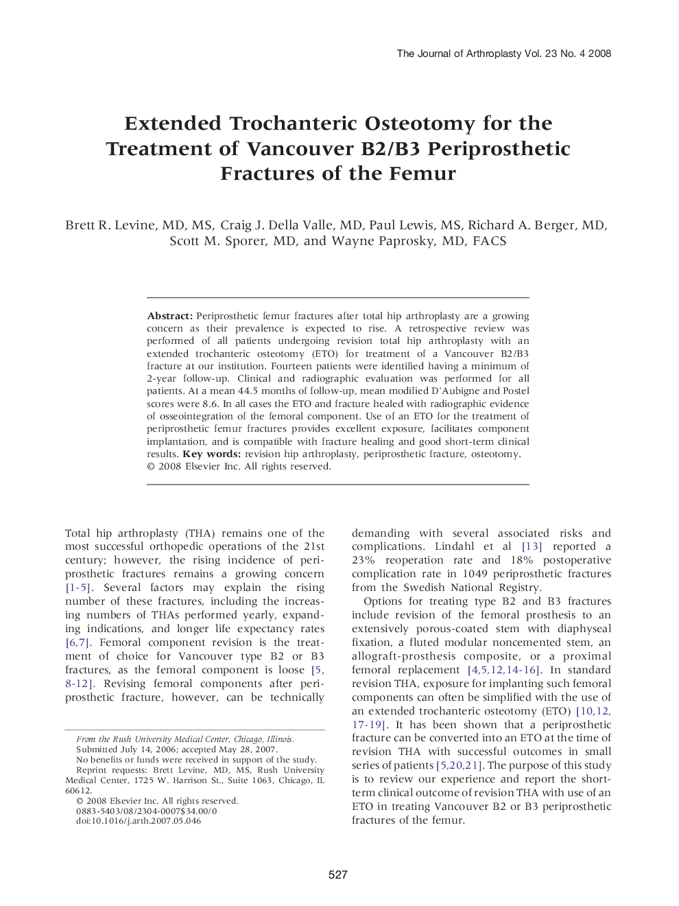 Extended Trochanteric Osteotomy for the Treatment of Vancouver B2/B3 Periprosthetic Fractures of the Femur