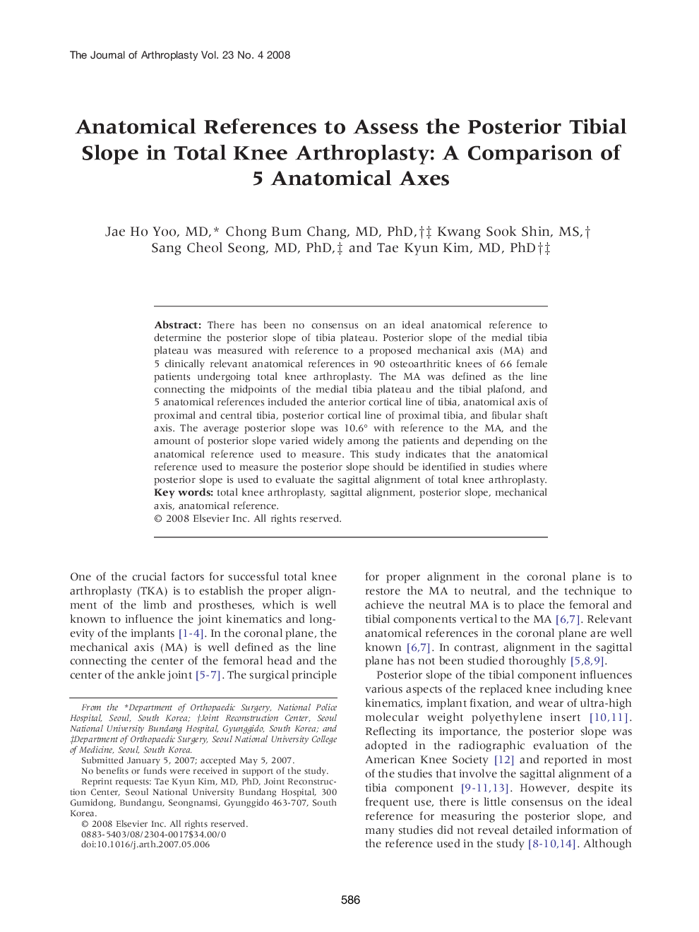 عکس صفحه اول مقاله: Anatomical References to Assess the Posterior Tibial Slope in Total Knee Arthroplasty: A Comparison of 5 Anatomical Axes Anatomical References to Assess the Posterior Tibial Slope in Total Knee Arthroplasty: A Comparison of 5 Anatomical Axes