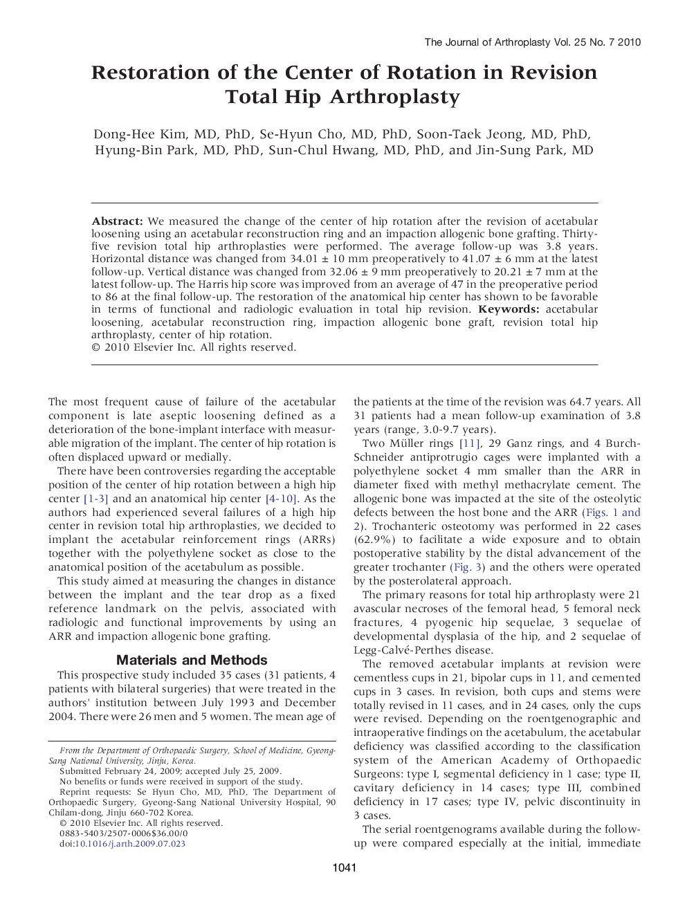 Restoration of the Center of Rotation in Revision Total Hip Arthroplasty 