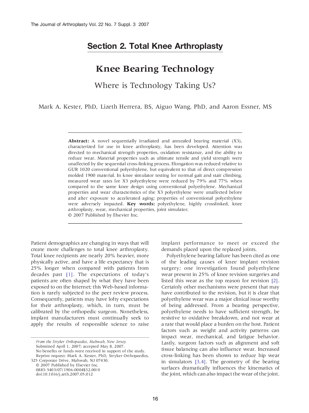 Knee Bearing Technology : Where is Technology Taking Us?