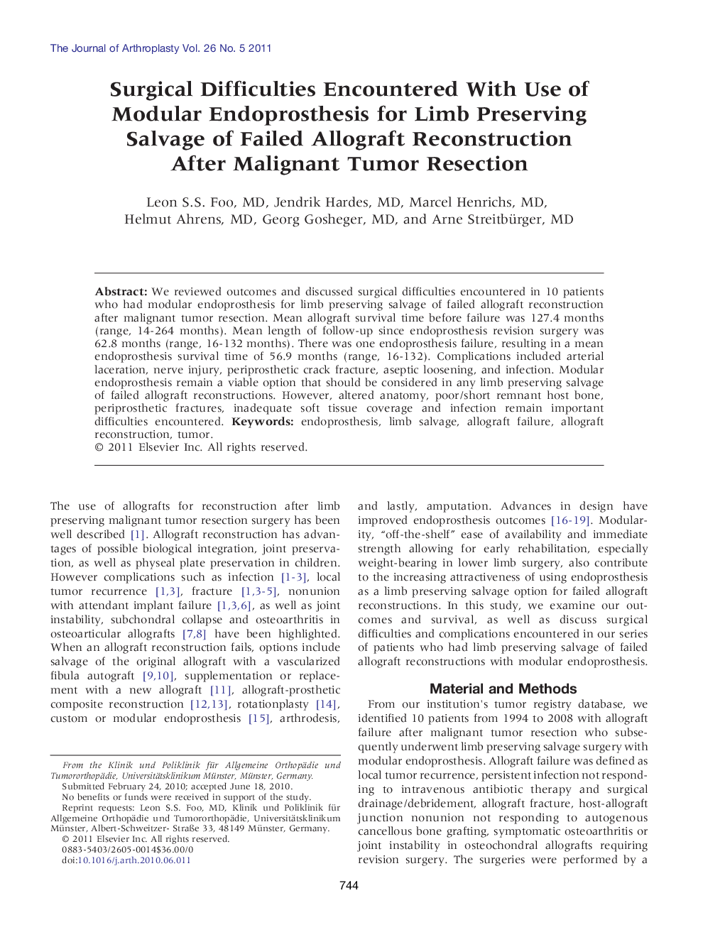 Surgical Difficulties Encountered With Use of Modular Endoprosthesis for Limb Preserving Salvage of Failed Allograft Reconstruction After Malignant Tumor Resection 