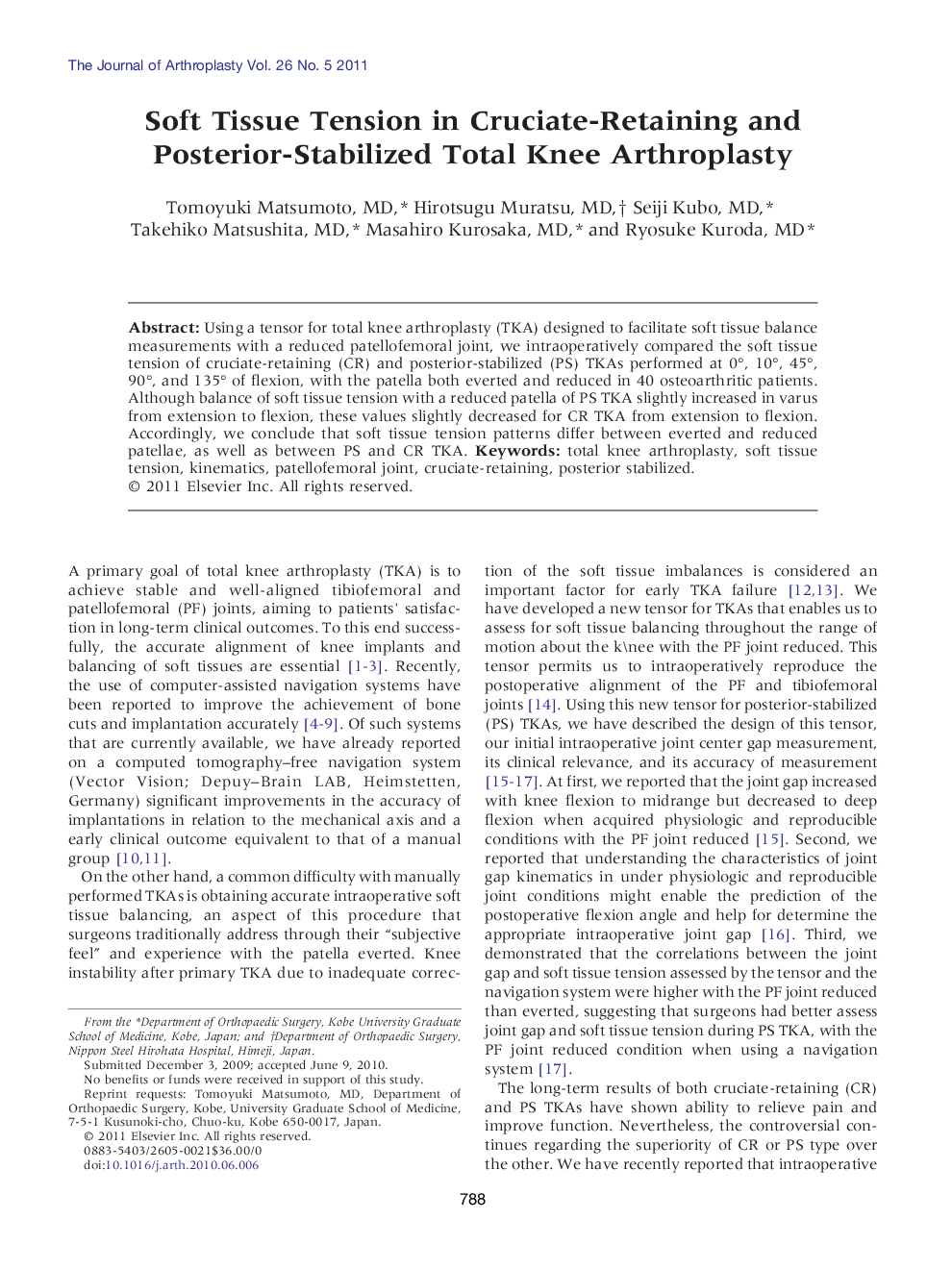 Soft Tissue Tension in Cruciate-Retaining and Posterior-Stabilized Total Knee Arthroplasty 