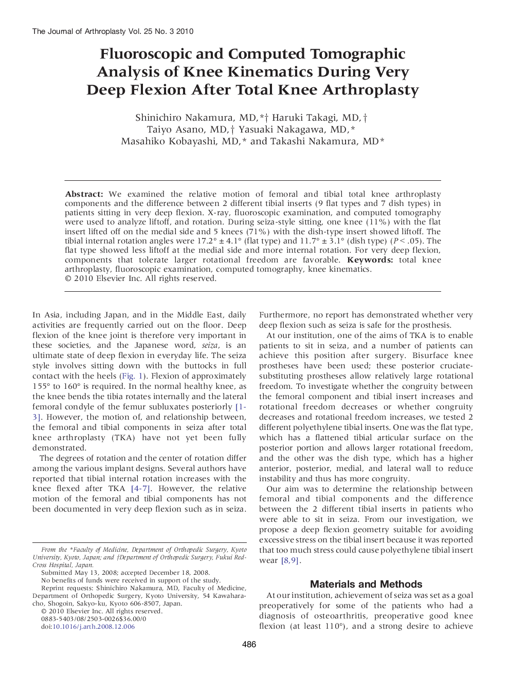 Fluoroscopic and Computed Tomographic Analysis of Knee Kinematics During Very Deep Flexion After Total Knee Arthroplasty 