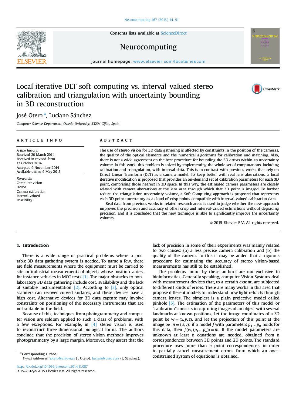 Local iterative DLT soft-computing vs. interval-valued stereo calibration and triangulation with uncertainty bounding in 3D reconstruction