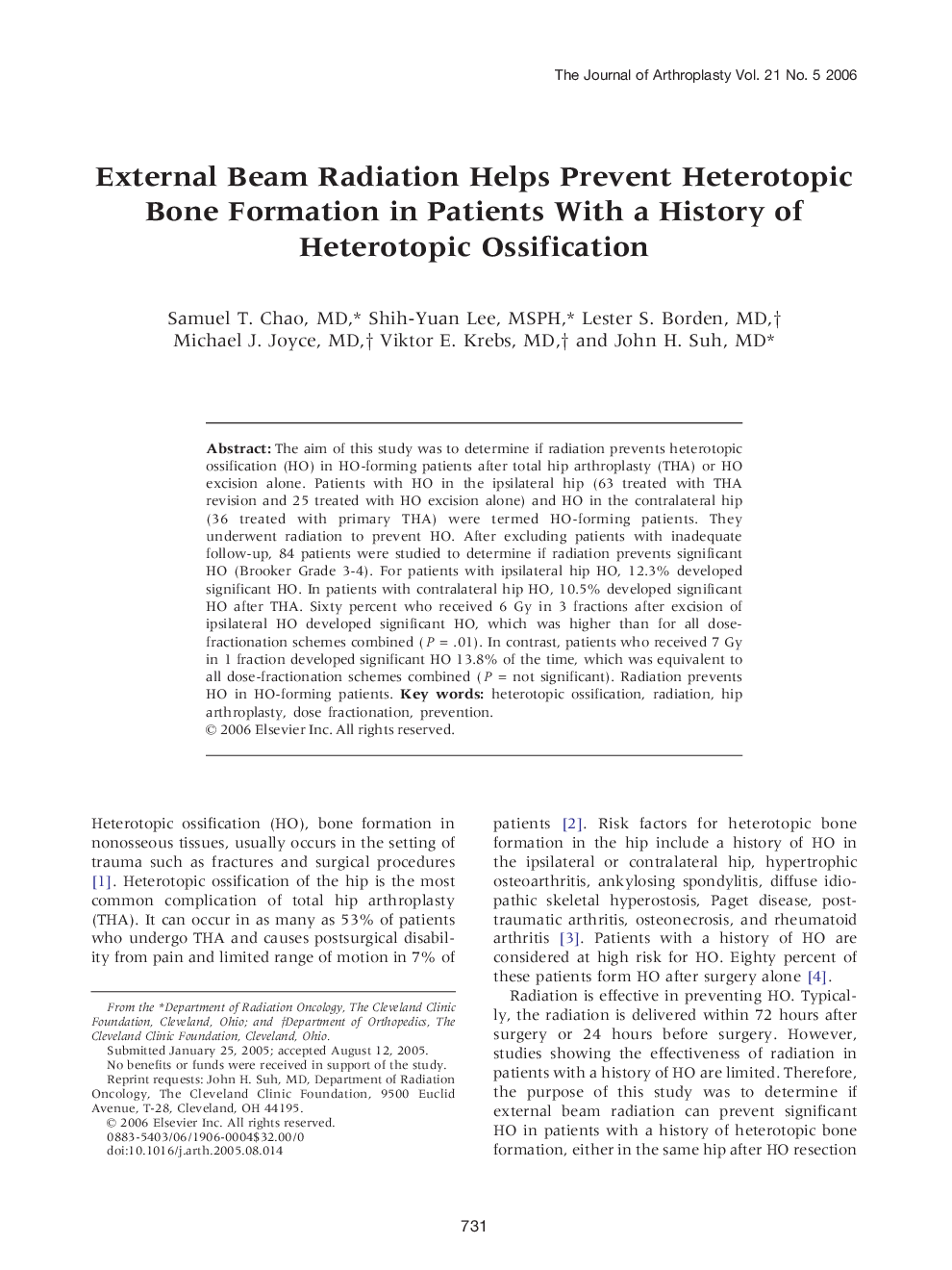 External Beam Radiation Helps Prevent Heterotopic Bone Formation in Patients With a History of Heterotopic Ossification