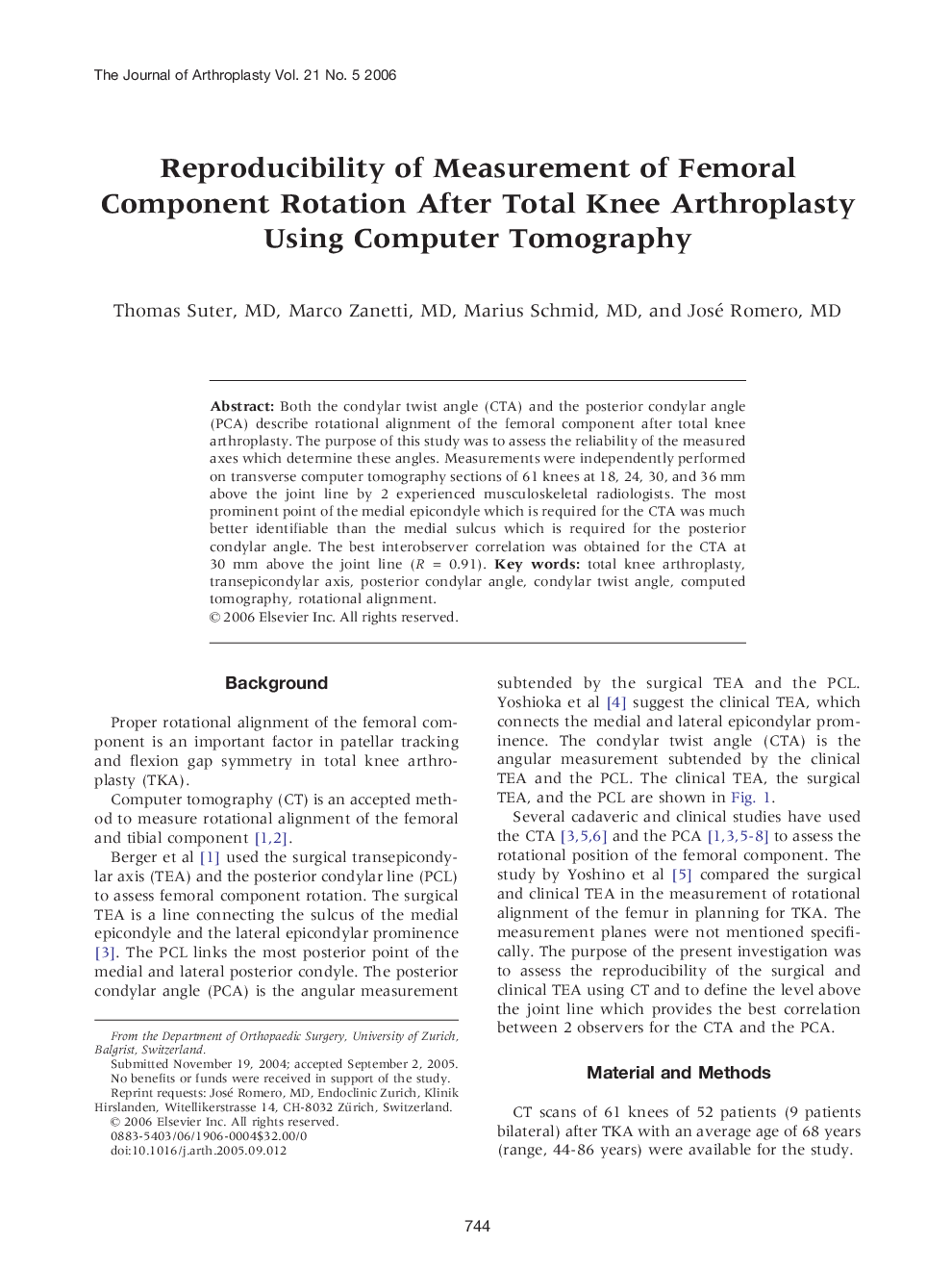 Reproducibility of Measurement of Femoral Component Rotation After Total Knee Arthroplasty Using Computer Tomography 