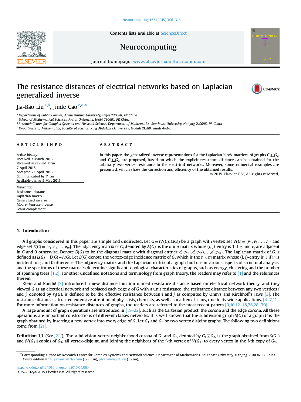 The resistance distances of electrical networks based on Laplacian generalized inverse