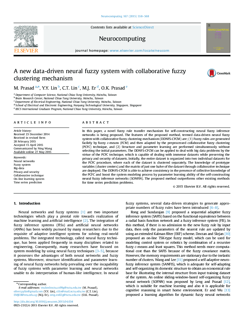 A new data-driven neural fuzzy system with collaborative fuzzy clustering mechanism