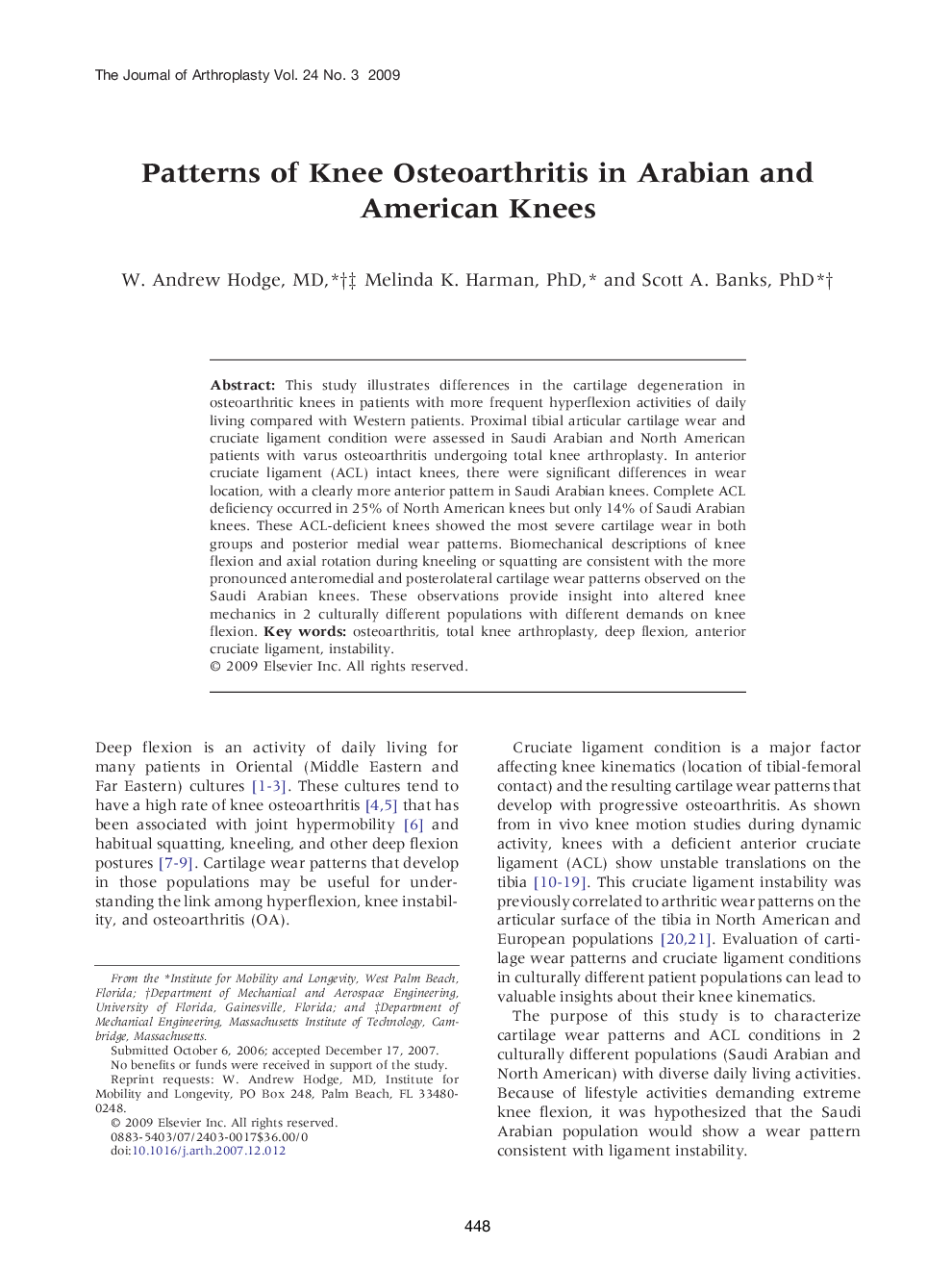 Patterns of Knee Osteoarthritis in Arabian and American Knees 