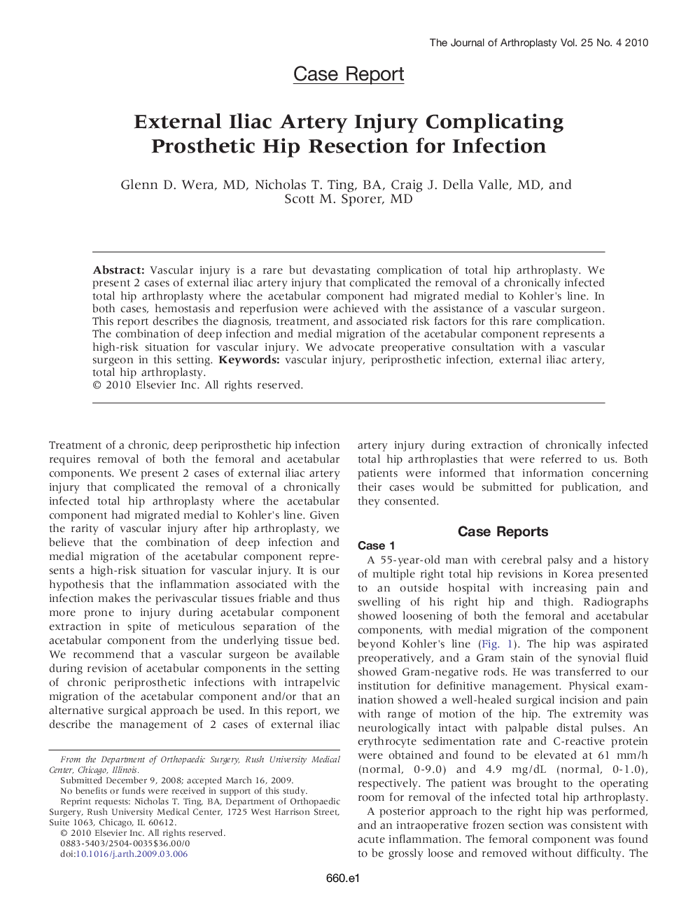 External Iliac Artery Injury Complicating Prosthetic Hip Resection for Infection