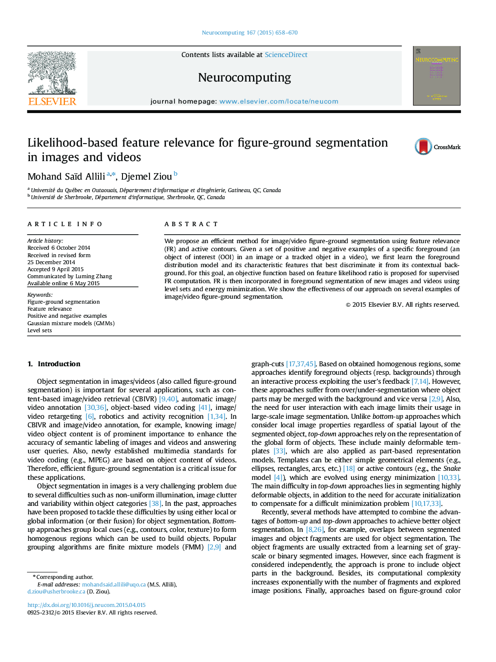 Likelihood-based feature relevance for figure-ground segmentation in images and videos