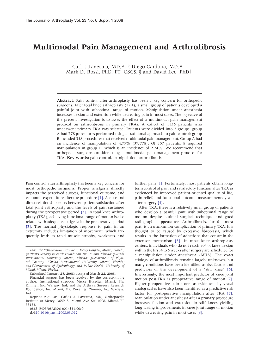 Multimodal Pain Management and Arthrofibrosis