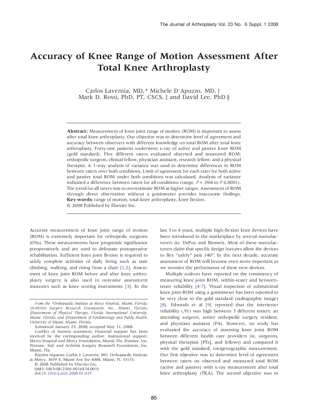 Accuracy of Knee Range of Motion Assessment After Total Knee Arthroplasty 