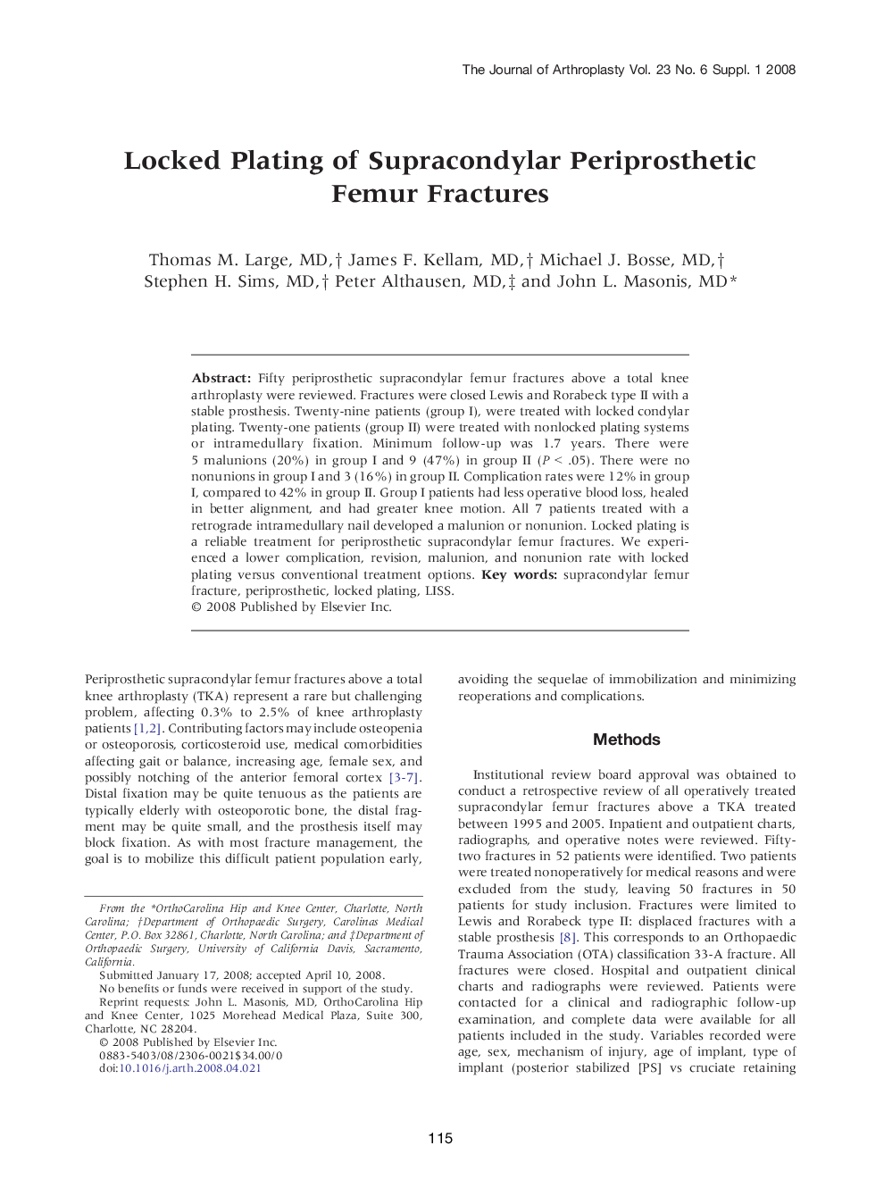 Locked Plating of Supracondylar Periprosthetic Femur Fractures 