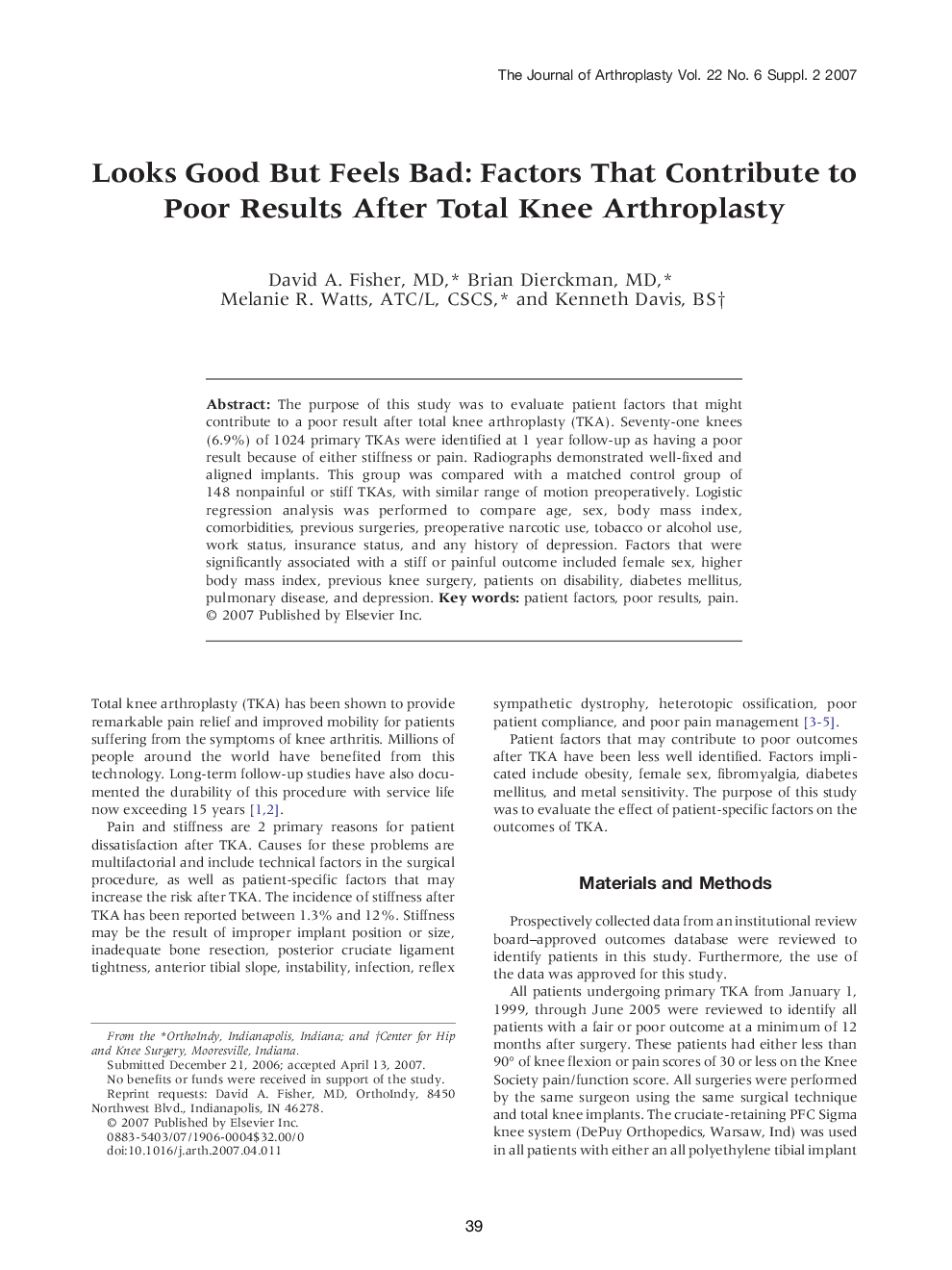 Looks Good But Feels Bad: Factors That Contribute to Poor Results After Total Knee Arthroplasty 