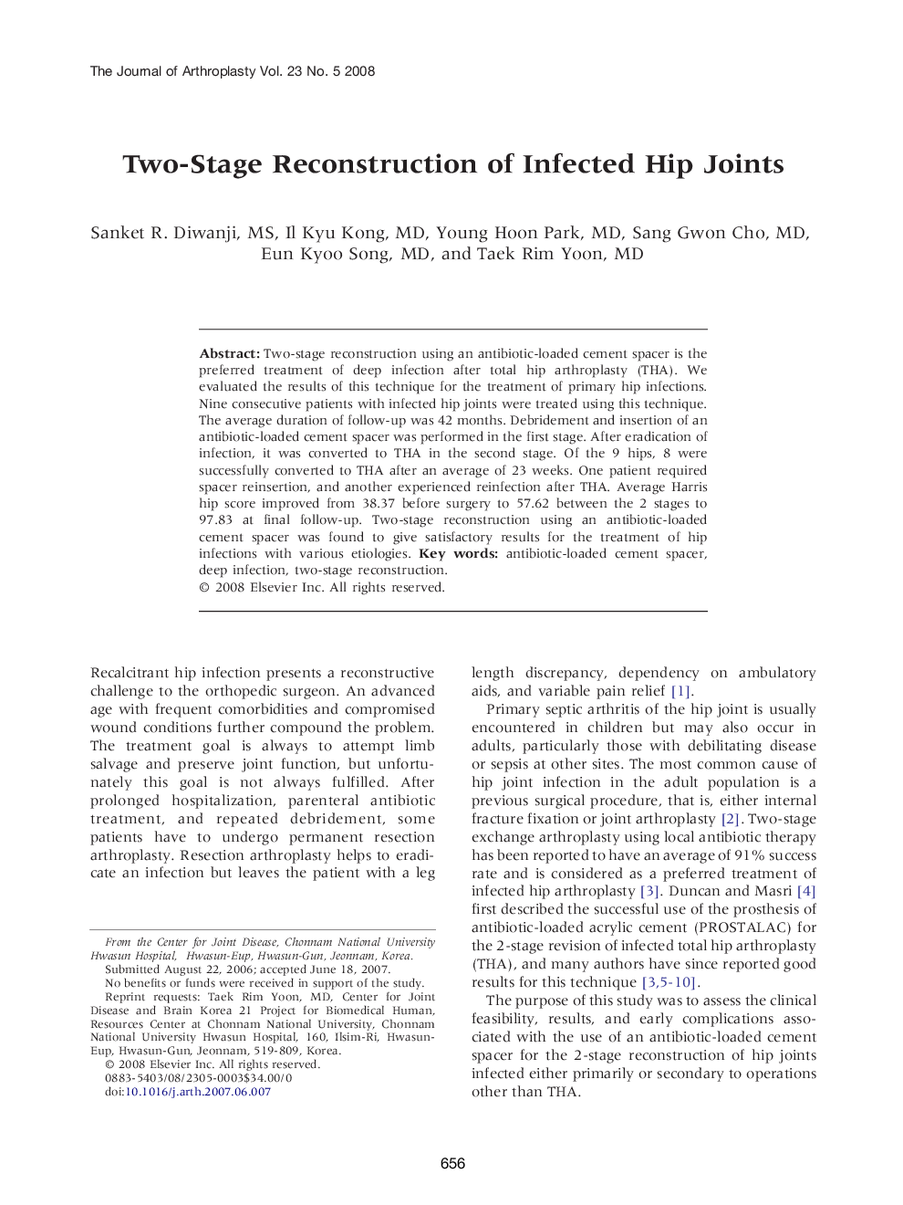 Two-Stage Reconstruction of Infected Hip Joints 