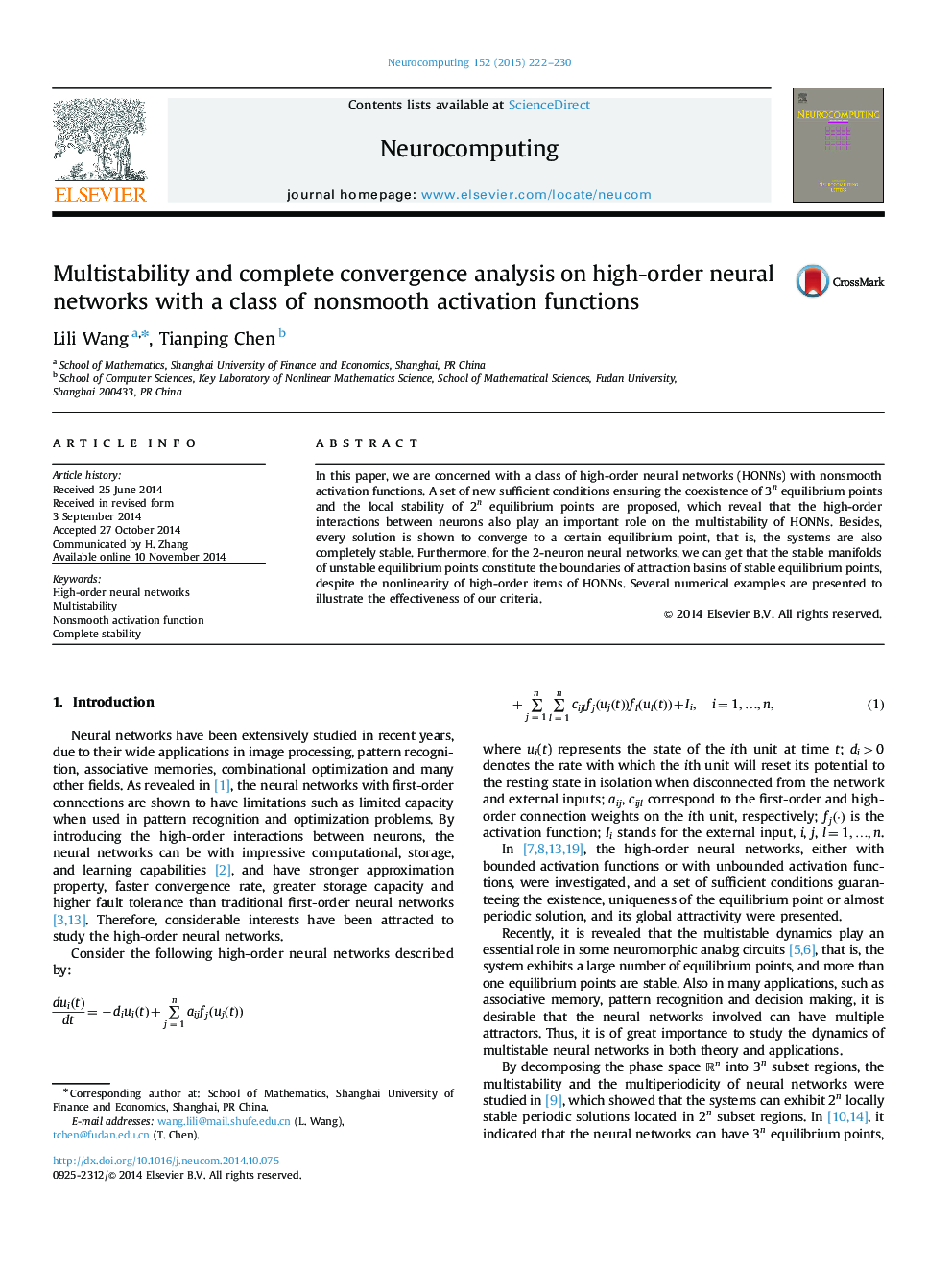 Multistability and complete convergence analysis on high-order neural networks with a class of nonsmooth activation functions