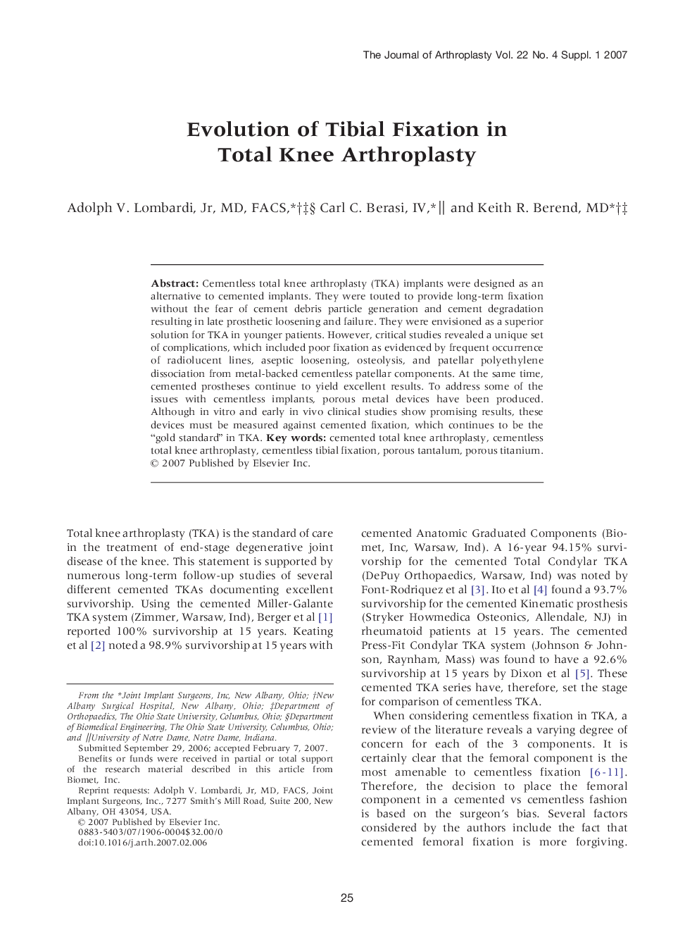 Evolution of Tibial Fixation in Total Knee Arthroplasty 