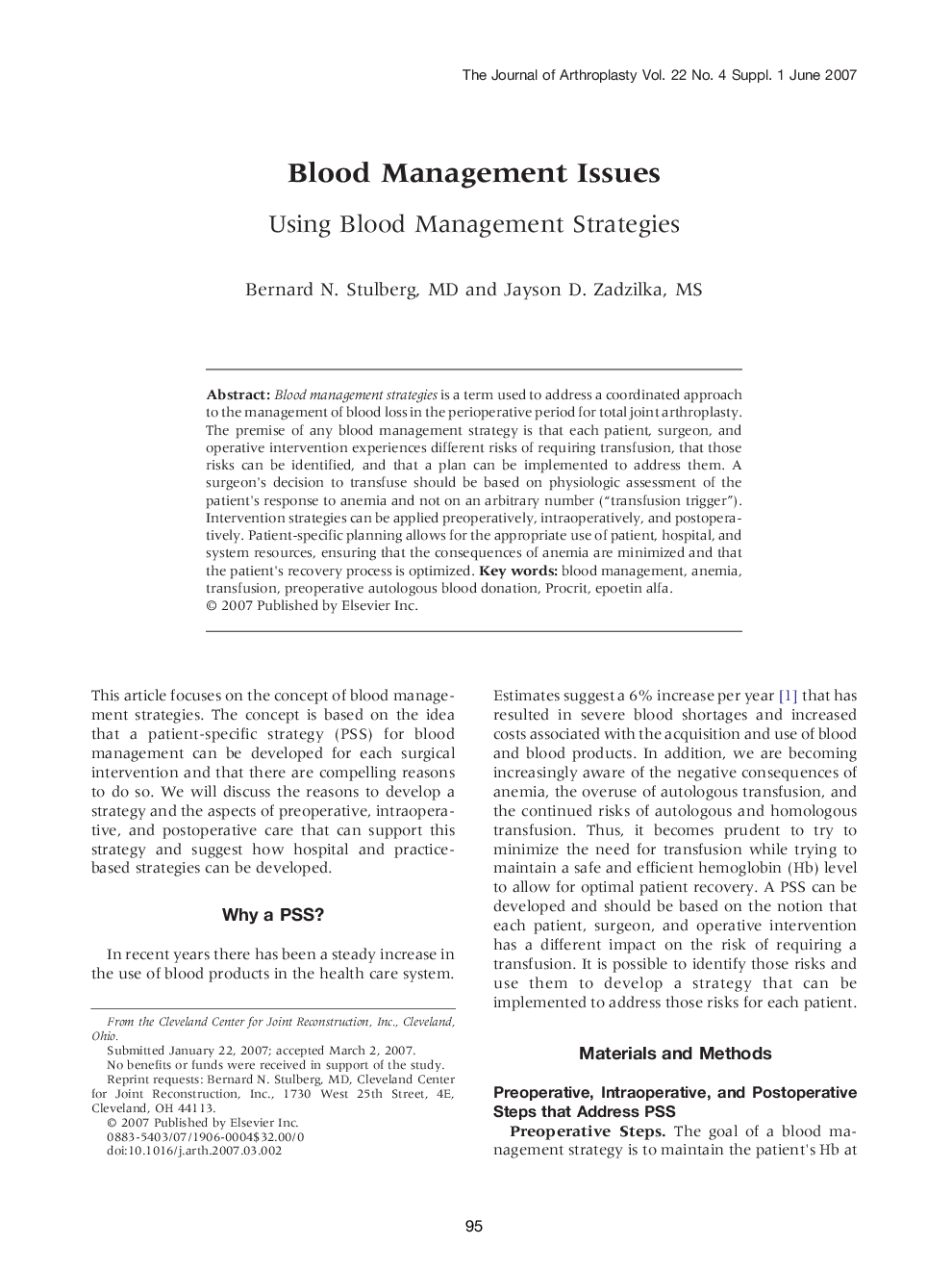 Blood Management Issues : Using Blood Management Strategies