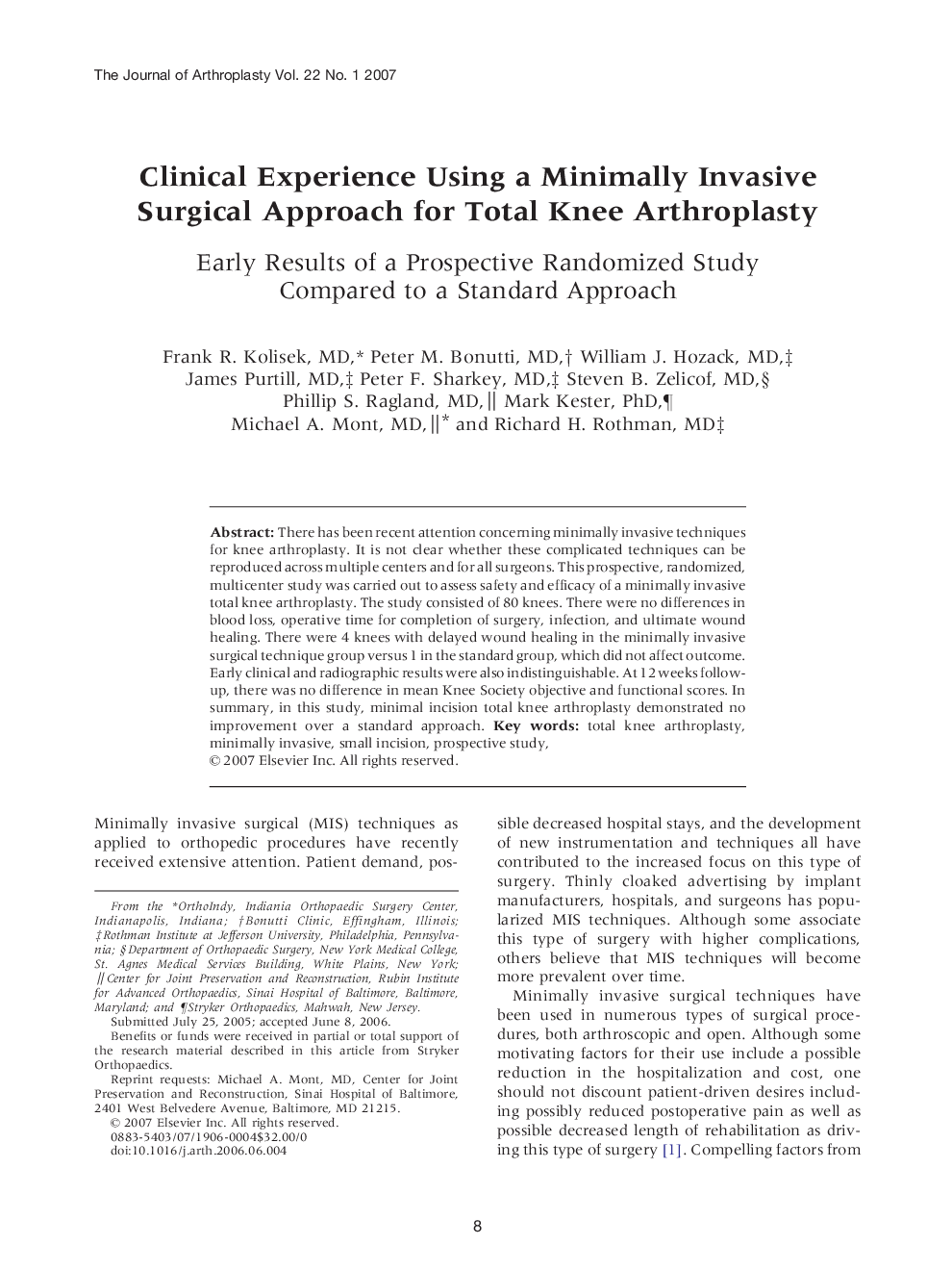 Clinical Experience Using a Minimally Invasive Surgical Approach for Total Knee Arthroplasty : Early Results of a Prospective Randomized Study Compared to a Standard Approach