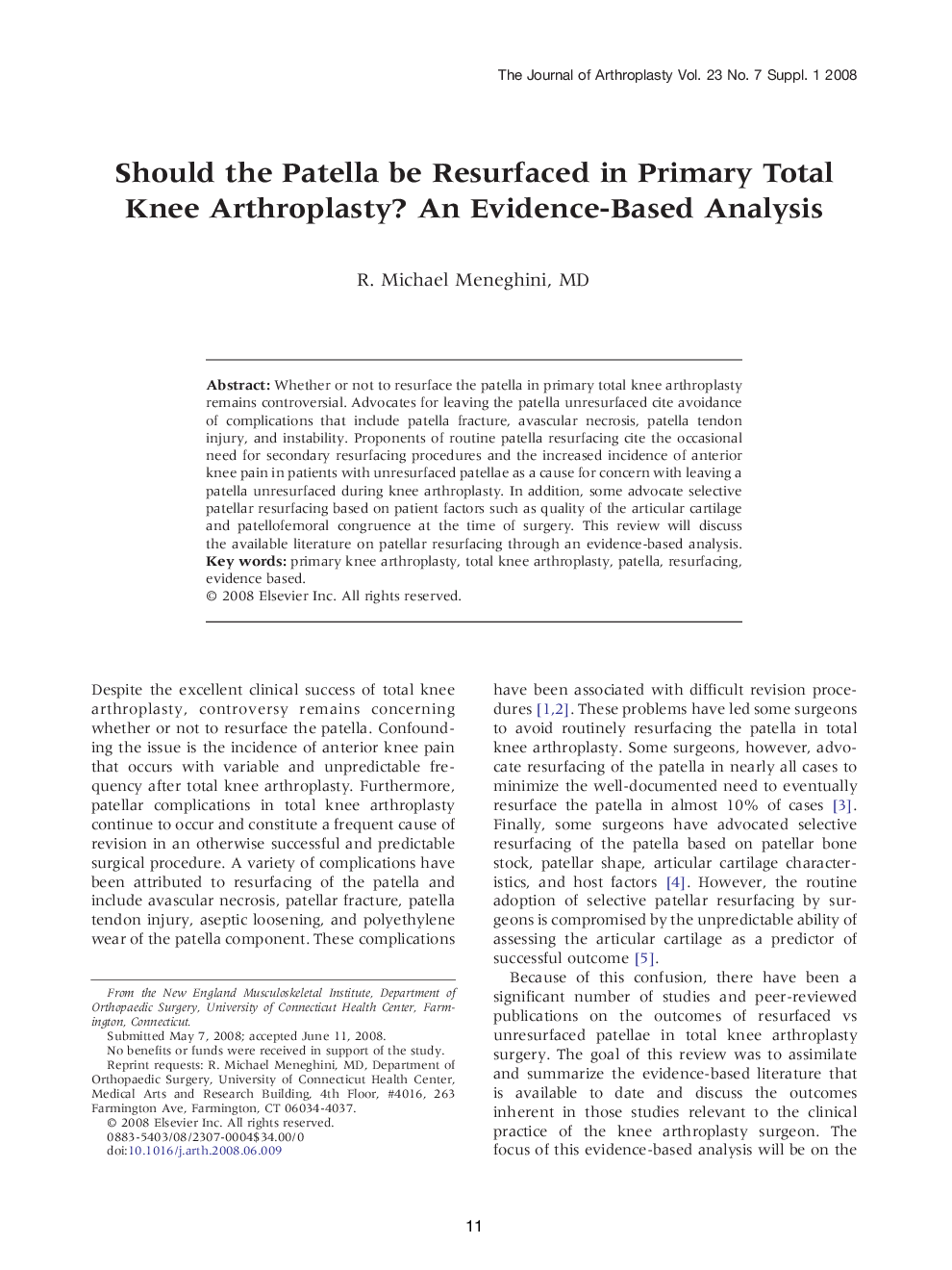 Should the Patella be Resurfaced in Primary Total Knee Arthroplasty? An Evidence-Based Analysis