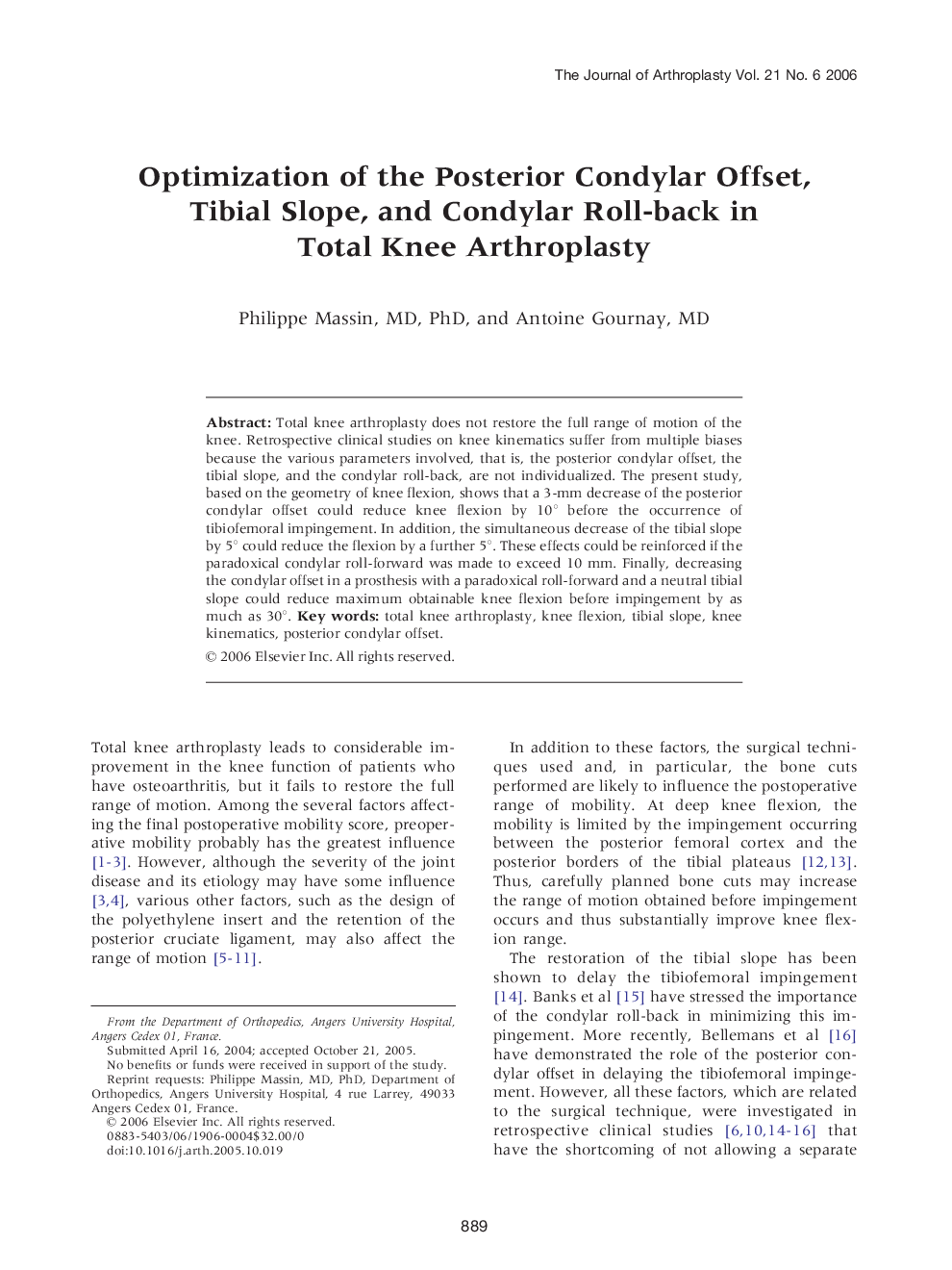 Optimization of the Posterior Condylar Offset, Tibial Slope, and Condylar Roll-back in Total Knee Arthroplasty