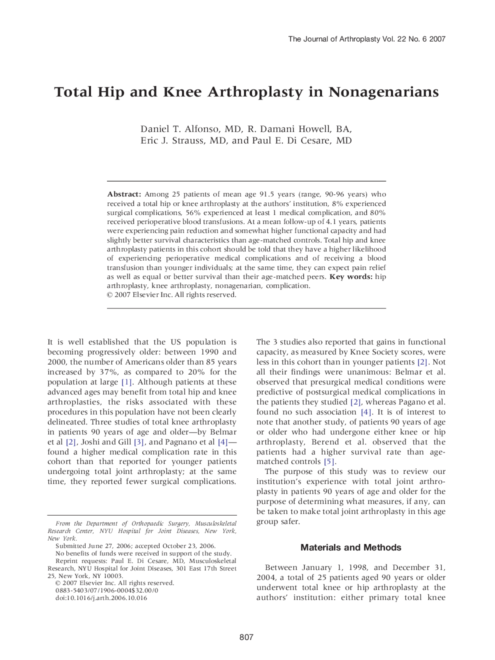 Total Hip and Knee Arthroplasty in Nonagenarians 